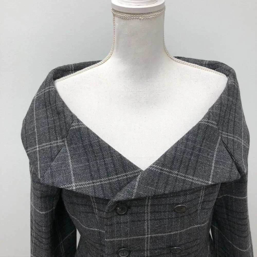 Christian Dior Blazer Wool Jacket Womens 14 Gray Plaid Old Money Designer
